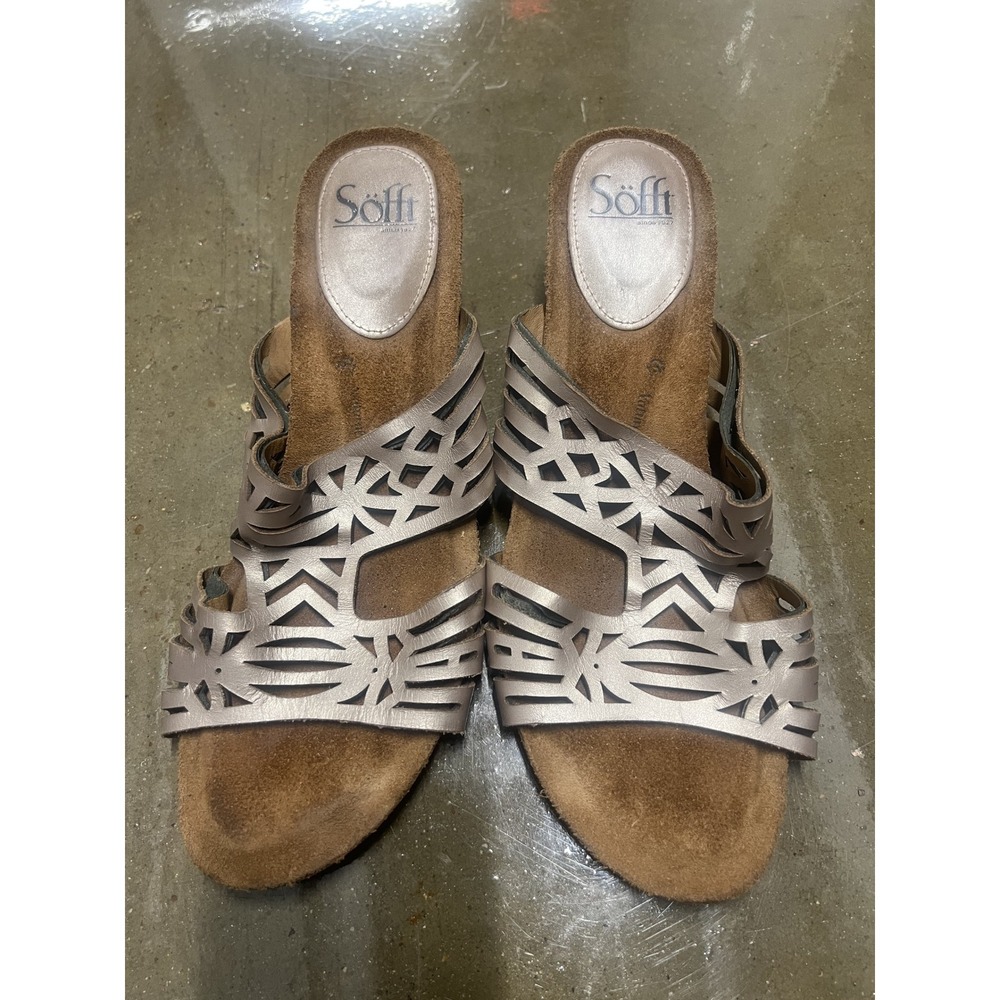 Sofft Laser Cut Metallic Wedge Sandals Womens Size Unknown Champagne Pewter